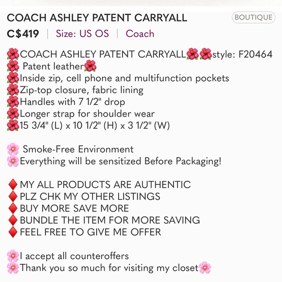 COACH ASHLEY PATENT CARRYALL - Picture 2 of 2